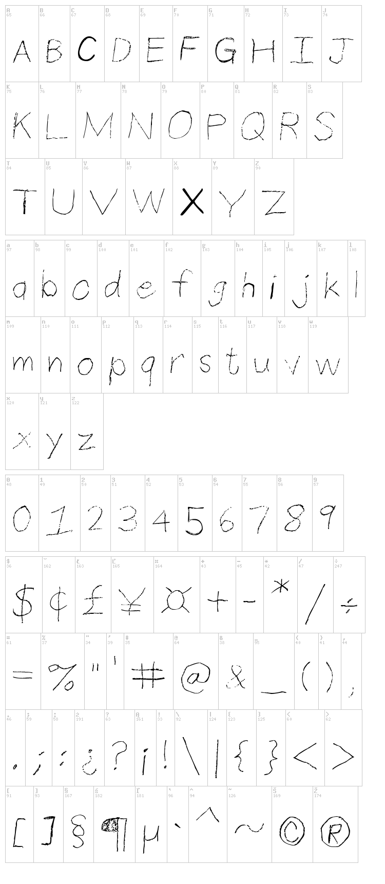 Thin Pencil Handwriting font map